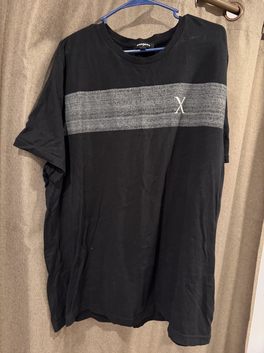 Express Men’s Black Short-Sleeve Tee with Gray Chest Stripe